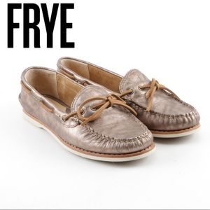 Frye Boat Shoe Loafer Gold Leather Quincy